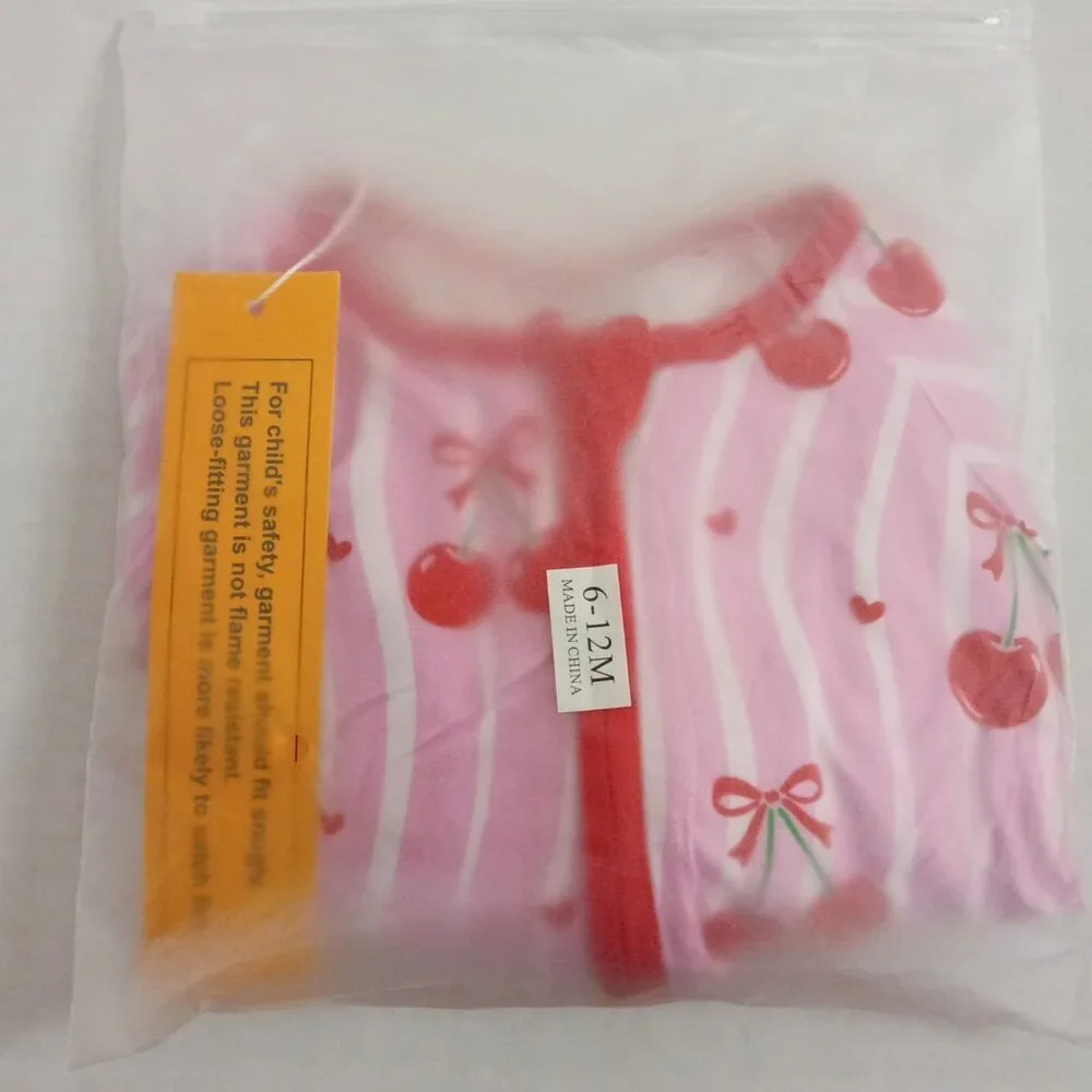 Cherry Hearts Bamboo Footie Pajamas | Cherry Print Zippy Sleeper 6-12M | NWT